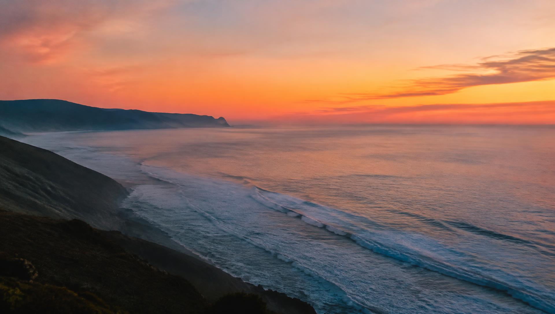 The Malibu coastline from a bluff at twilight